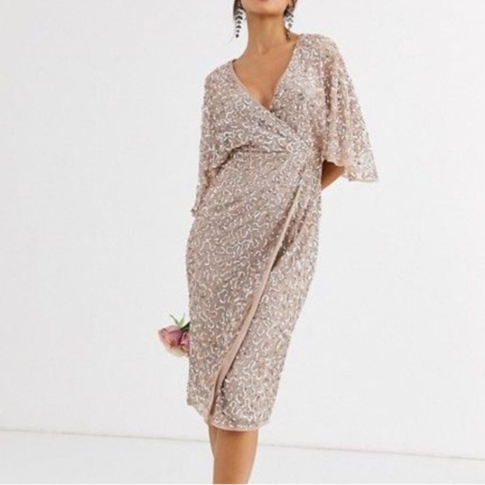 Maya Deluxe Bridesmaid Sequin Wrap Dress v5.